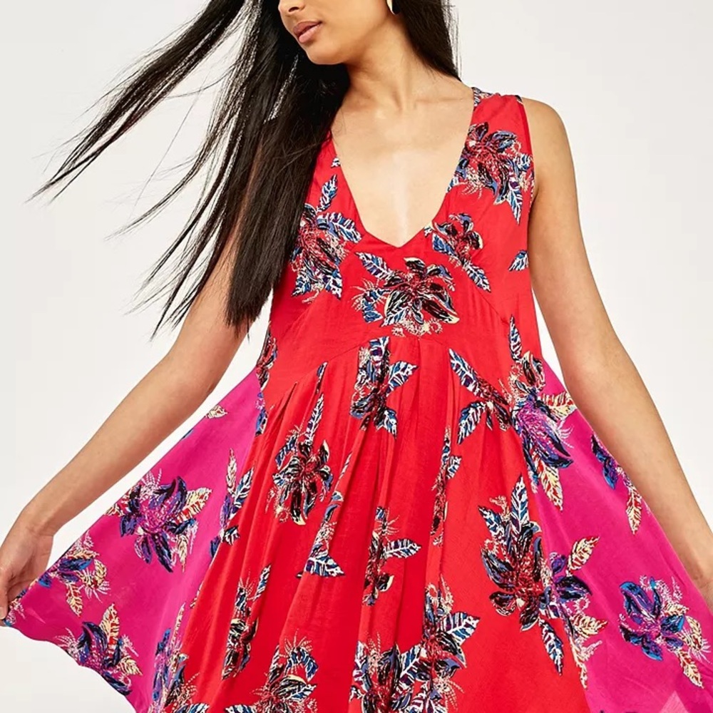 Free People Thought I Was Dreamin Red And Pink Floral Mini Dress